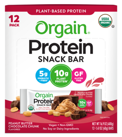 Organic Protein Snack Bar Peanut Butter Chocolate Chunk 12 Bars